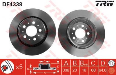 TRW DF4338 Диск тормозной задний VOLVO XC90 02- 308x20mm (86249260)