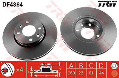 TRW DF4364 Диск тормозной передний Nissan Micra K12 Note RENAULT MEGANE 03- CLIO 05- Logan 06-> 260x22mm (40206AX603)