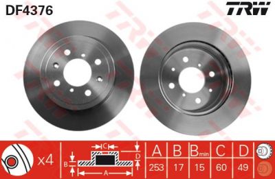 TRW DF4376 Диск тормозной OPEL AGILA 03-/SUZUKI IGNIS II 03-/WAGON R+ 00- передний вент. (5531186G02)