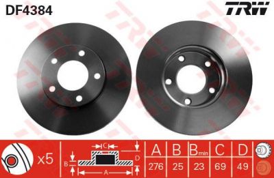 TRW DF4384 Диск тормозной MAZDA 3 1.4/1.6 03>/MAZDA 5 15