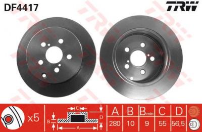 TRW DF4417 Диск тормозной TOYOTA AVENSIS 1.6-2.4 03- задний (4243105030)