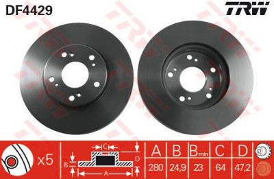 TRW DF4429 Диск тормозной HONDA ACCORD 2.0/2.4 03> (R15) передний (45251SEAE00)