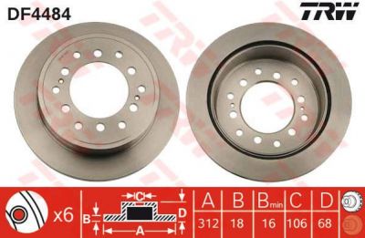 TRW DF4484 Диск тормозной задний TOYOTA LAND CRUISER, PRADO (120) 03- 312x18mm (4243160200)