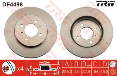 TRW DF4498 Диск тормозной MITSUBISHI COLT 1.8 92>97/LANCER R14 1.3-1.8(GEN) 00> передний (MB699285)