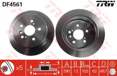TRW DF4561 Диск тормозной зад. TOYOTA Avensis/Previa 2,0/2,4L 00-> (290x12mm) (4243128090)