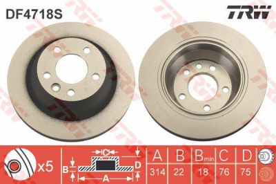 TRW DF4718S Диск тормозной задний VW TOUAREG 02-10 TRANSPORTER V 03-09 315x22mm (7L6615601G)