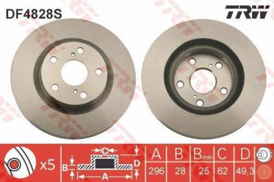 TRW DF4828S Диск тормозной передний TOYOTA CAMRY (V40) 06-11 RAV 4 05- 296x28mm (4351242050)