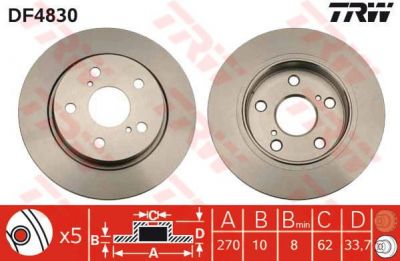 TRW DF4830 Диск тормозной зад. Toyota Auris 1,4-2,2L 07-> (270x10mm) (4243112280)