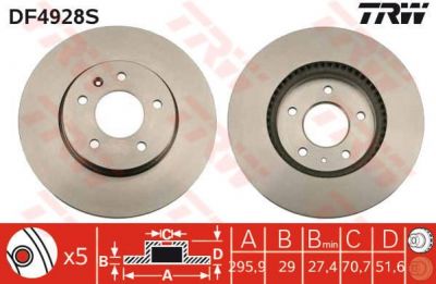 TRW DF4928S Диск тормозной передний CHEVROLET CAPTIVA OPEL ANTARA 06- (96625948)