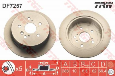 TRW DF7257 Диск тормозной задний LEXUS RX330 RX350 RX400 03> 288x10mm (4243148041)