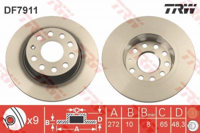 TRW DF7911 Диск тормозной AUDI A3/SKODA OCTAVIA/YETI/VW GOLF VI/JETTA задний D=272мм.