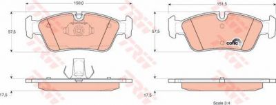 TRW GDB1348 Колодки тормозные передние E36 E46 Z3 E36 Z4 E85 98> 151X57X17,8mm (34116752482)