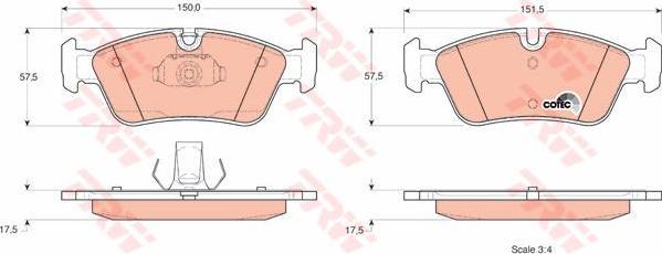 TRW GDB1348 Колодки тормозные передние E36 E46 Z3 E36 Z4 E85 98> 151X57X17,8mm (34116752482)