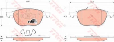 TRW GDB1583 Колодки передние FORD FOCUS 2 MAZDA VOLVO (1223682)