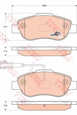 TRW GDB1746 Колодки тормозные FIAT 500 07-/DOBLO 01-/PANDA 09-/QUBO 08- передние (77364477)