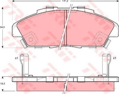 TRW GDB996 Колодки тормозные дисковые передние HONDA ACCORD Mk VI (CE, CF) 1996/02 - 1998/10 2,2i 54,3X141,2X19,3mm (572354)