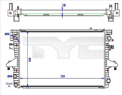 TYC 737-0061-R радиатор, охлаждение двигателя на VW MULTIVAN V (7HM, 7HN, 7HF, 7EF, 7EM, 7EN)