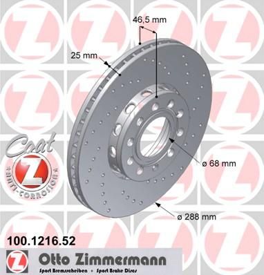 ZIMMERMANN ДИСК ТОРМ AUDI 100 2,8L 97/04->, A4, F, 288*25 (100121652)