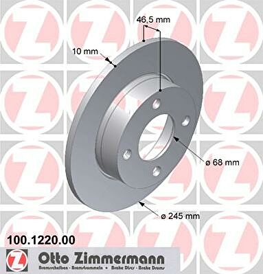 Zimmermann 100.1220.00 тормозной диск на AUDI 100 (44, 44Q, C3)