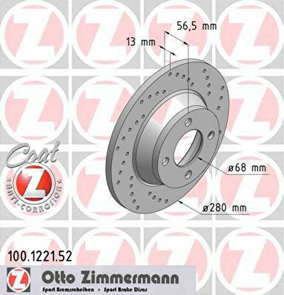 Zimmermann 100.1221.52 тормозной диск на AUDI 80 Avant (8C, B4)