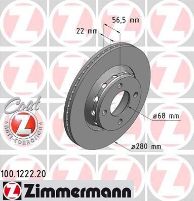 Zimmermann 100.1222.20 тормозной диск на AUDI 80 Avant (8C, B4)