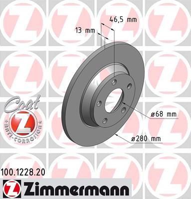 Zimmermann 100.1228.20 тормозной диск на AUDI A4 Avant (8D5, B5)