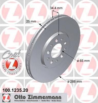 ZIMMERMANN ДИСК ТОРМ A3/BORA/GOLF/OCTAVIA/NB 1.8T. 1.9TDI ПЕР 288X25 (100.1235.00) (100123520)