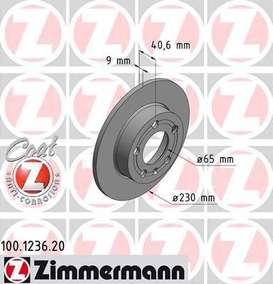 Zimmermann 100.1236.20 тормозной диск на SKODA OCTAVIA (1U2)