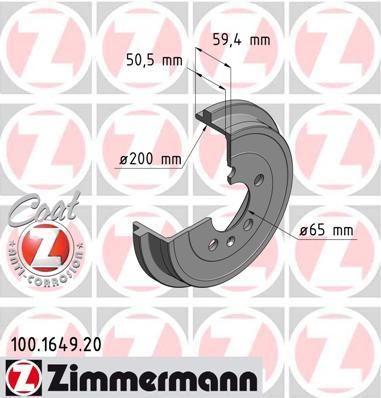 Zimmermann 100.1649.20 тормозной барабан на SKODA FABIA Combi (6Y5)