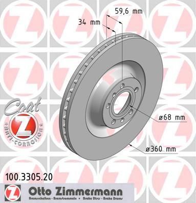 ZIMMERMANN ДИСК ТОРМ AUDI A8 (4E) 1LL,1LM 360*34 F 02-> (100330520)