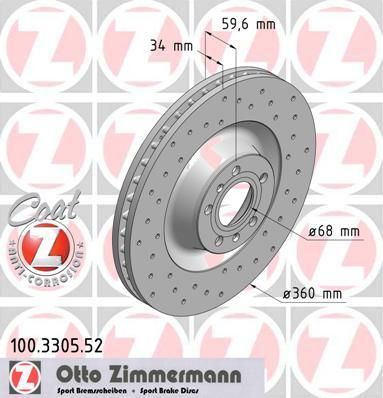 ZIMMERMANN ТОРМОЗНОЙ ДИСК SPORT COAT Z AUDI A6, A8 04->; (100330552)