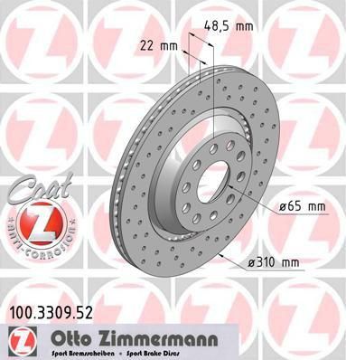 ZIMMERMANN Торм. диск зад. вент. [310x22] 5 отв[min 2] Sport (100.3309.52)