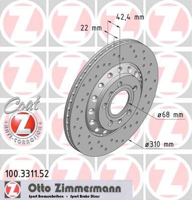 ZIMMERMANN Томозной диск зад Sport Coat z VW Phaeton (100331152)