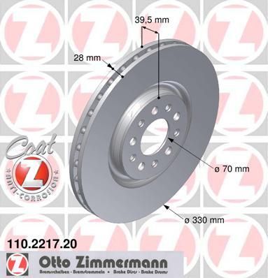 Zimmermann 110.2217.20 тормозной диск на ALFA ROMEO 159 (939)