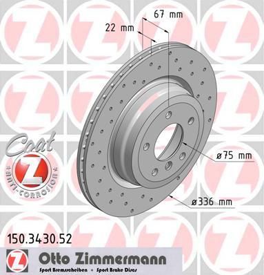 ZIMMERMANN Торм. диск зад. вент. [336x22] 5 отв[min 2] Sport (150.3430.52)