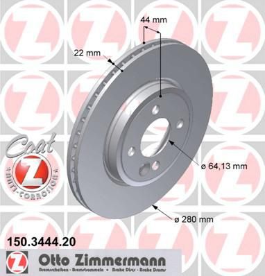 ZIMMERMANN ДИСК ТОРМ MINI ВЕНТ R56/R55 06/07->> (150.3444.20)