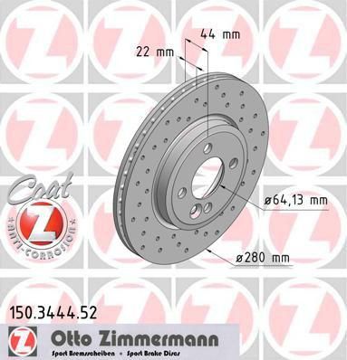 Zimmermann 150.3444.52 тормозной диск на MINI MINI Roadster (R59)