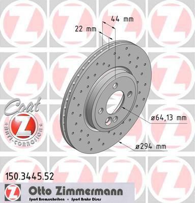 Zimmermann 150.3445.52 тормозной диск на MINI MINI Roadster (R59)