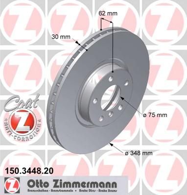 ZIMMERMANN ТОРМОЗНЫЕ ДИСКИ BS X5 (E70) 3.0 D/3.0 SD/3.0 SI/3.5 D/4.8I USA X6 (E71) 30 DX/35 DX/35 IX (150.3448.20)