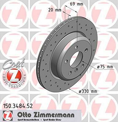 ZIMMERMANN Торм.диск зад.вент.[330x20] 5 отв. (150.3484.52)