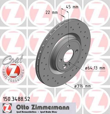 Zimmermann 150.3488.52 тормозной диск на MINI MINI Roadster (R59)