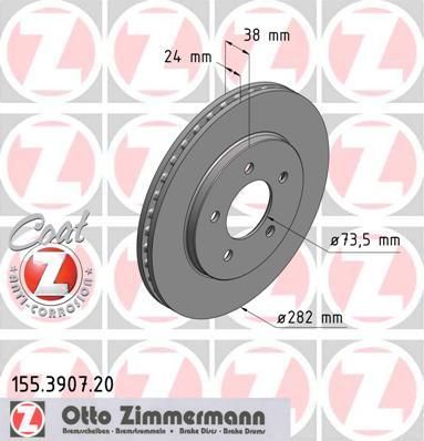 Zimmermann 155.3907.20 тормозной диск на CHRYSLER VOYAGER III (GS)