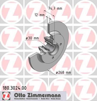 Zimmermann 180.3024.00 тормозной диск на PEUGEOT PARTNER фургон