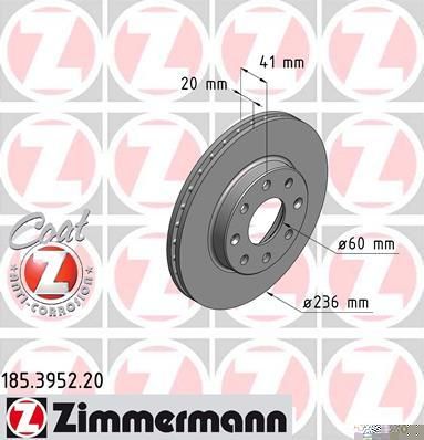 ZIMMERMANN Торм.диск пер.[236x20] 4 отв.[min2] (185395220)