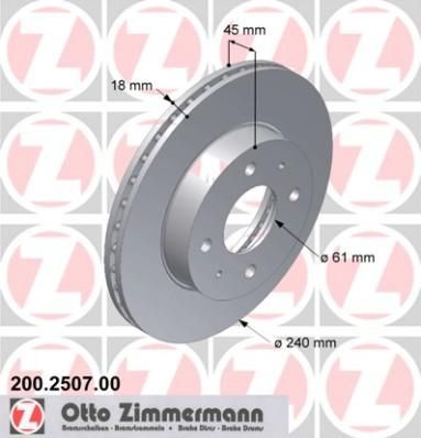 Zimmermann 200.2507.00 тормозной диск на NISSAN 100 NX (B13)