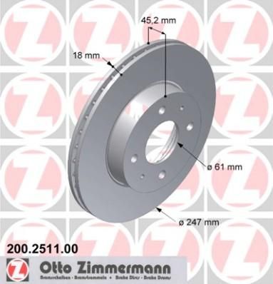 Zimmermann 200.2511.00 тормозной диск на NISSAN ALMERA I (N15)