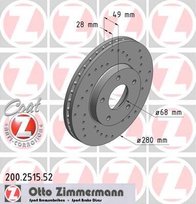 Zimmermann 200.2515.52 тормозной диск на NISSAN PRIMERA Hatchback (P12)