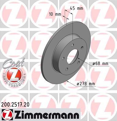 Zimmermann 200.2517.20 тормозной диск на NISSAN PRIMERA Hatchback (P12)