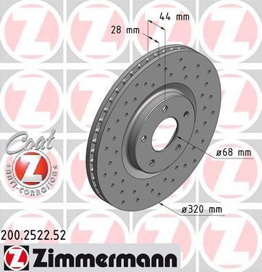 ZIMMERMANN Диск торм.пер. Nissan Qashqai 07> заказ не менее 2 единиц (200.2522.52)