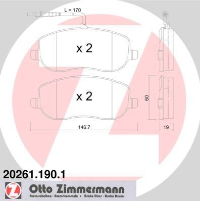 Zimmermann 20261.190.1 комплект тормозных колодок, дисковый тормоз на FIAT ULYSSE (179AX)